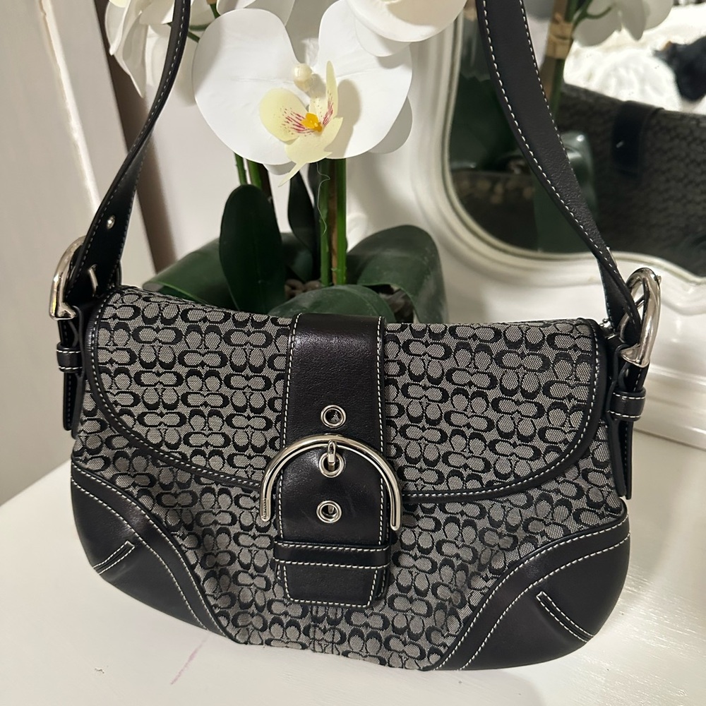 Coach Mini Bag in Black and Gray with Monogram Pattern